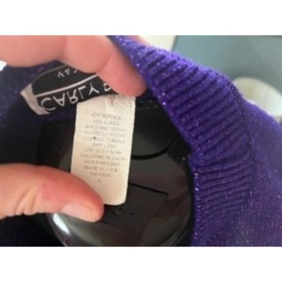 Vintage 80s Purple Glitter Pullover Short-Sleeve Stretchy Sparkly Sweater - Picture 5 of 6